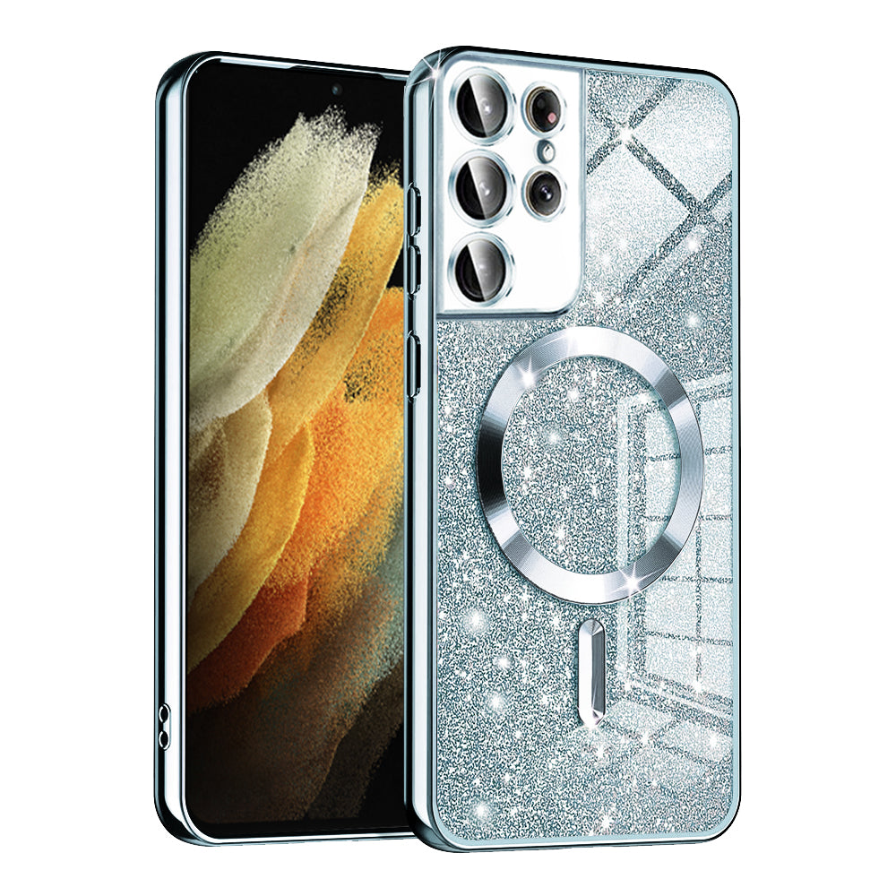 Θήκη MagSafe για Samsung Galaxy S21 Ultra 5G G998, Techsuit, Luxury Glitter, Bleu