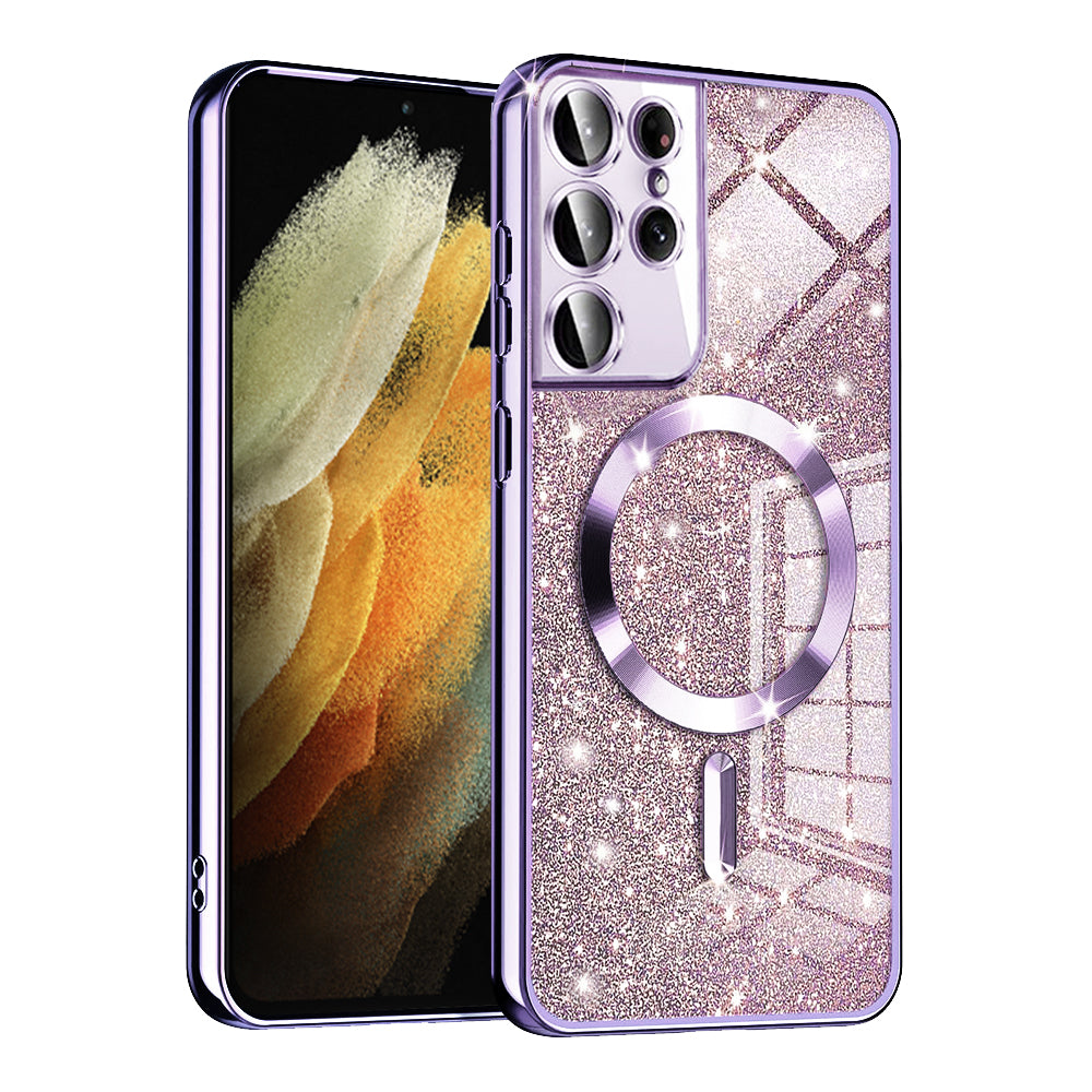Θήκη MagSafe για Samsung Galaxy S21 Ultra 5G G998, Techsuit, Luxury Glitter, Ανοιχτό Μωβ