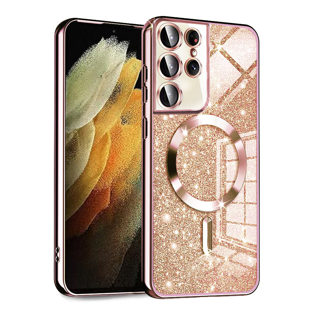 Θήκη MagSafe για Samsung Galaxy S21 Ultra 5G G998, Techsuit, Luxury Glitter, Ροζ Χρυσό