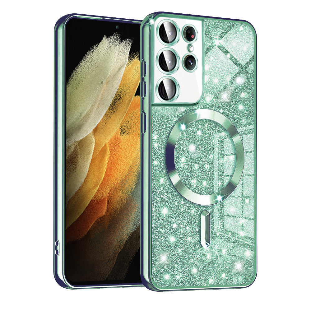 Θήκη MagSafe για Samsung Galaxy S21 Ultra 5G G998, Techsuit, Luxury Glitter, Ανοιχτό Πράσινο