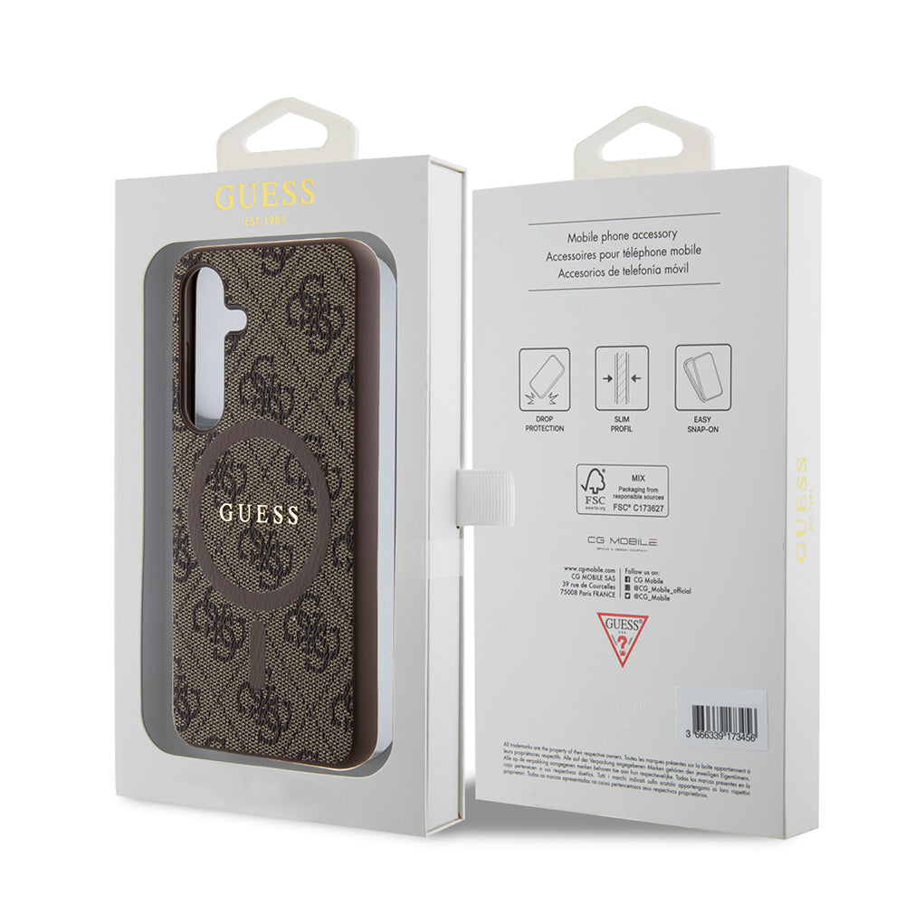 Θήκη MagSafe για Samsung Galaxy S24 S921, Guess, 4G Collection, Καφέ