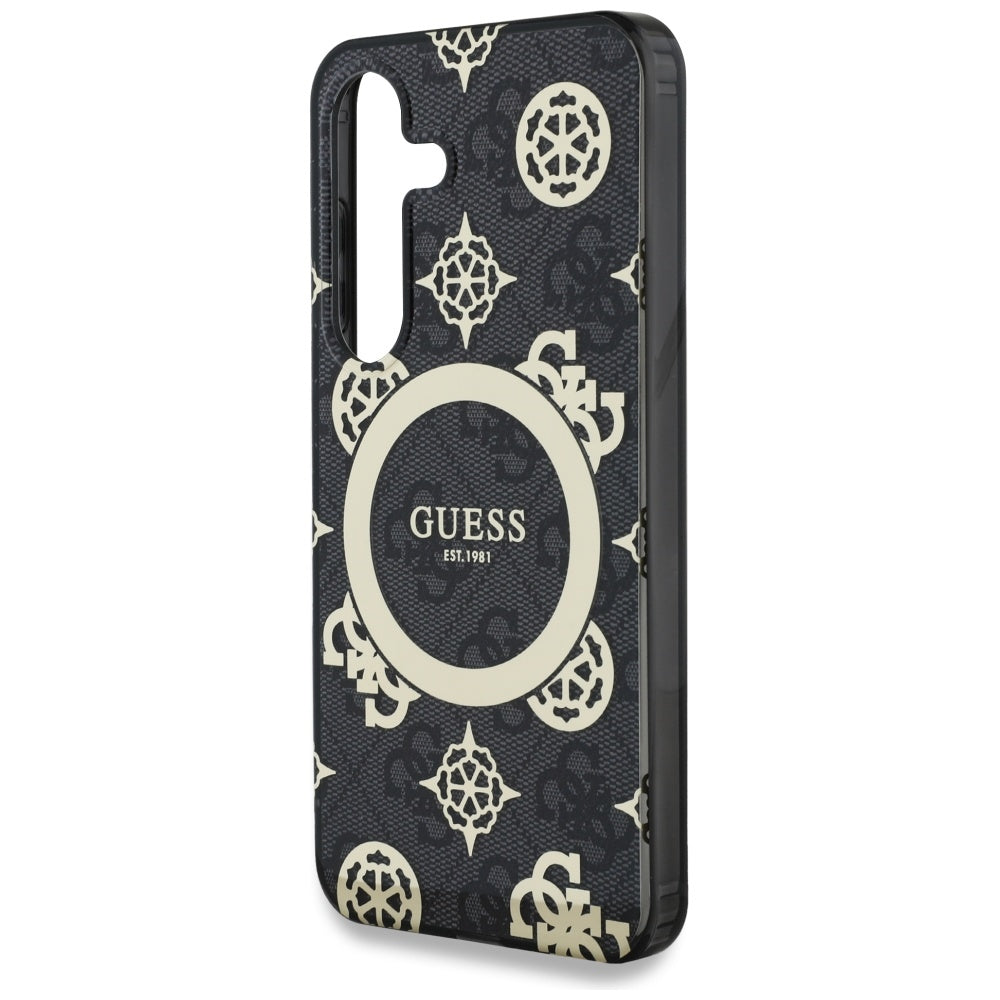 MagSafe Case for Samsung Galaxy S25 S931, Guess, IML Peony On 4G Background, Black