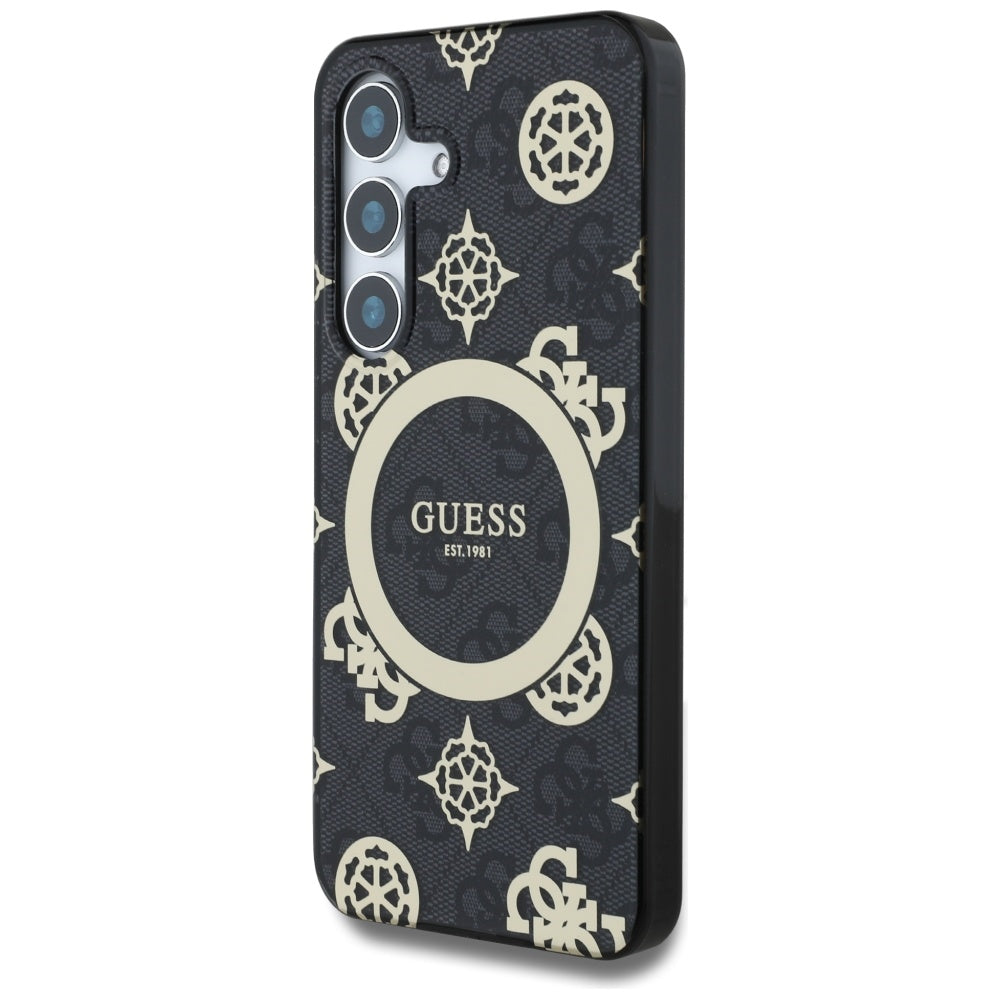 MagSafe Case for Samsung Galaxy S25 S931, Guess, IML Peony On 4G Background, Black