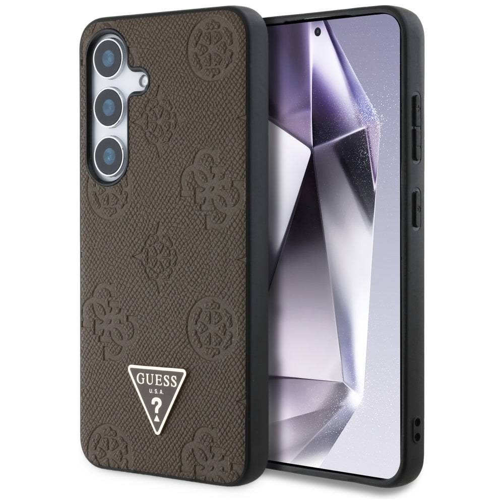 Θήκη MagSafe για Samsung Galaxy S25 S931, Guess, Peony Grained Hot Stamp Triangle, Καφέ