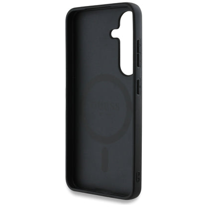 MagSafe Case for Samsung Galaxy S25 S931, Guess, Peony Grained Hot Stamp Triangle, Black