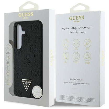 MagSafe Case for Samsung Galaxy S25 S931, Guess, Peony Grained Hot Stamp Triangle, Black