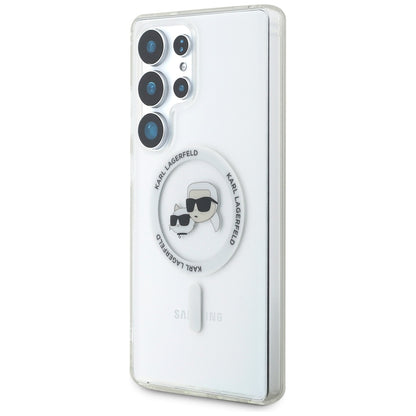 Θήκη MagSafe για Samsung Galaxy S25 Ultra S938, Karl Lagerfeld, IML Metal Karl & Choupette's Heads, Λευκή