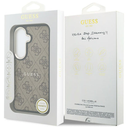 Θήκη MagSafe για Samsung Galaxy S26 S942, Guess, 4G Embossed Ring, Καφέ