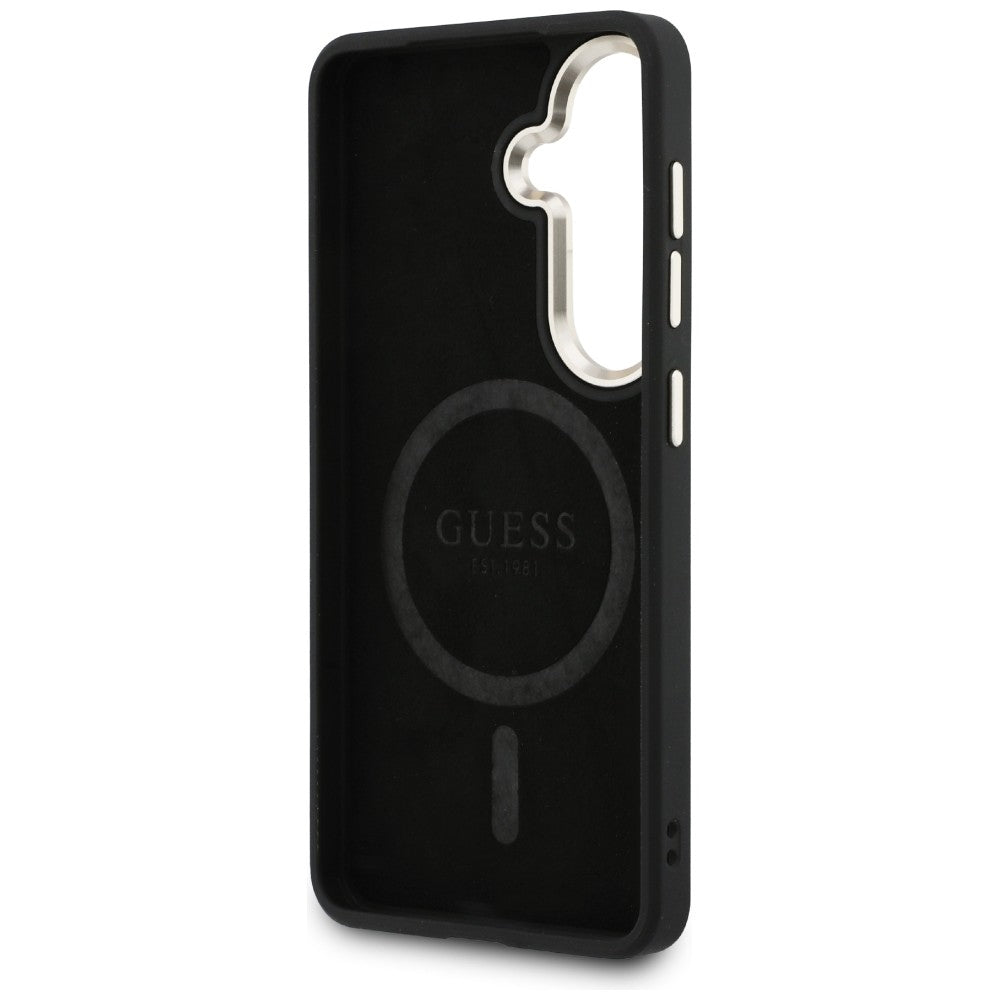 Θήκη MagSafe για Samsung Galaxy S26 S942, Guess, 4G Embossed Ring, Μαύρη