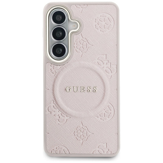 MagSafe Case for Samsung Galaxy S26 S942, Guess, Saffiano Peony Embossed Ring, Pink