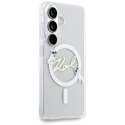 MagSafe Case for Samsung Galaxy S26 S942, Karl Lagerfeld, IML Choupette Karl Script Logo, White