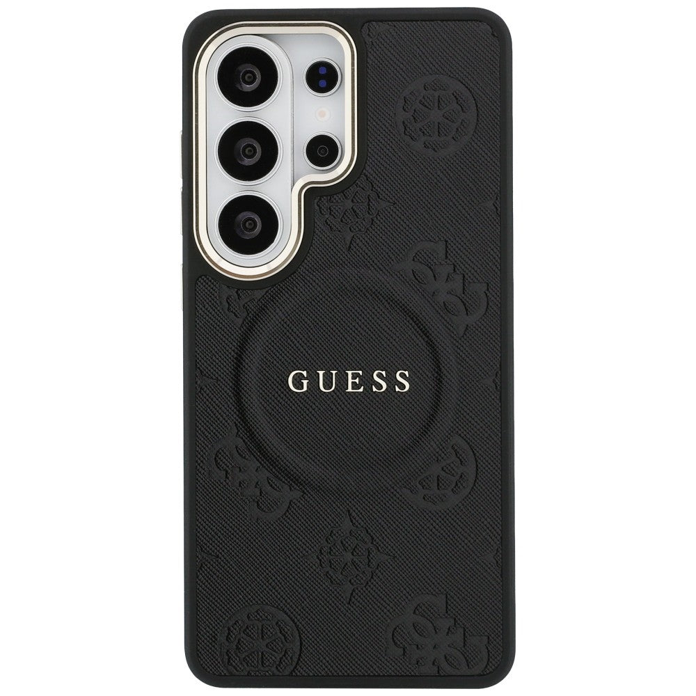 Θήκη MagSafe για Samsung Galaxy S26 Ultra S948, GUESS, Saffiano Peony Embossed Ring, Μαύρη
