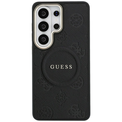 Θήκη MagSafe για Samsung Galaxy S26 Ultra S948, GUESS, Saffiano Peony Embossed Ring, Μαύρη