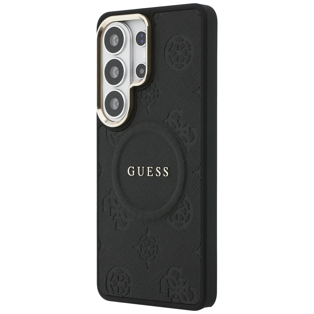 Θήκη MagSafe για Samsung Galaxy S26 Ultra S948, GUESS, Saffiano Peony Embossed Ring, Μαύρη