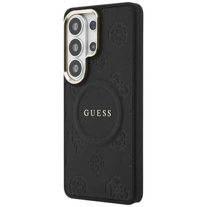 Θήκη MagSafe για Samsung Galaxy S26 Ultra S948, GUESS, Saffiano Peony Embossed Ring, Μαύρη