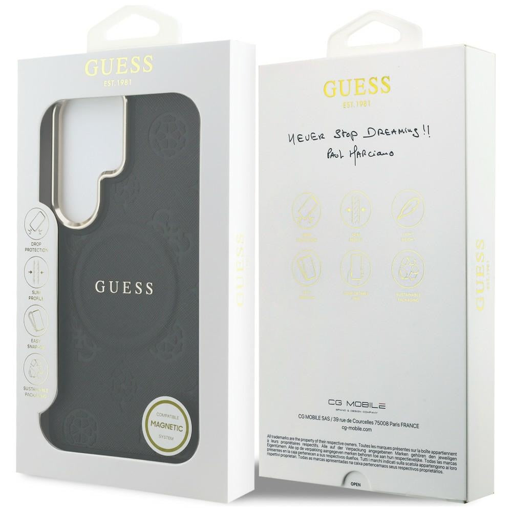 Θήκη MagSafe για Samsung Galaxy S26 Ultra S948, GUESS, Saffiano Peony Embossed Ring, Μαύρη
