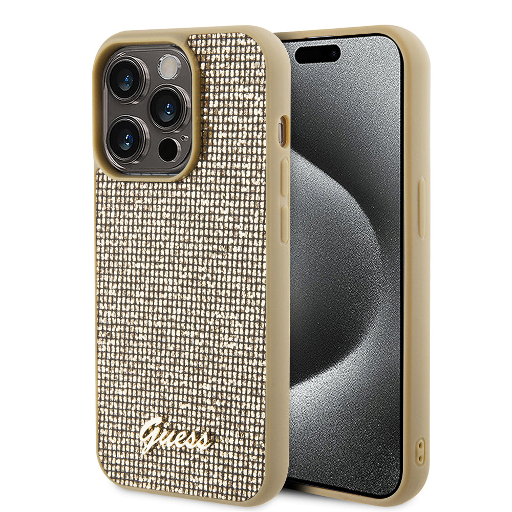 Θήκη για Apple iPhone 15 Pro, Guess, PU Square Mirror Script Logo, Χρυσή