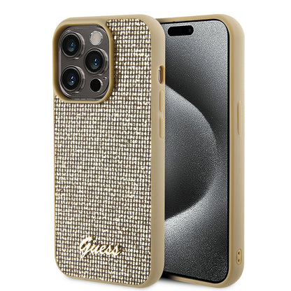 Θήκη για Apple iPhone 15 Pro, Guess, PU Square Mirror Script Logo, Χρυσή