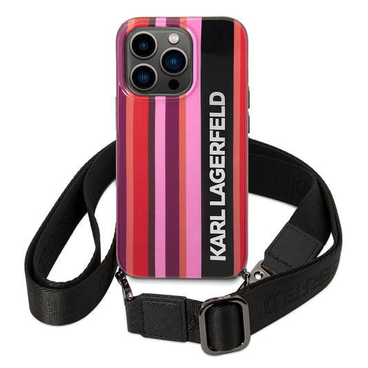 Θήκη για Apple iPhone 14 Pro, Karl Lagerfeld, Color Stripes with Strap, Ροζ