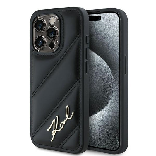 Θήκη για Apple iPhone 14 Pro, Karl Lagerfeld, Diagonal Quilted Script, Μαύρη