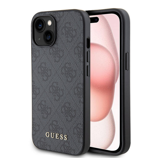 Θήκη για Apple iPhone 15, Guess, 4G Metal Gold Logo, Γκρι