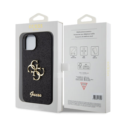 Case for Apple iPhone 15, Guess, Glitter Big 4G Script, Black