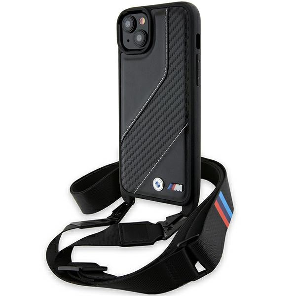 Case for Apple iPhone 15 Plus, BMW, M Edition Carbon Stripe & Strap, Black