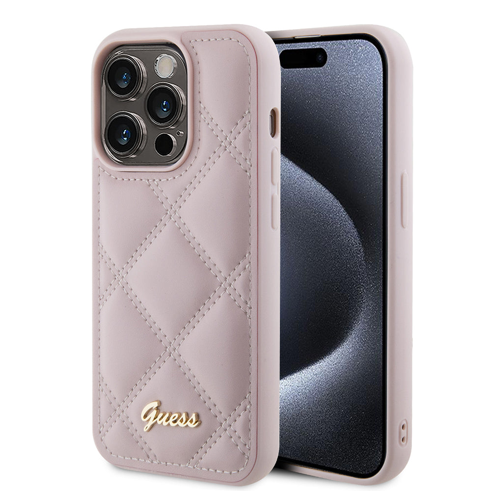 Θήκη για Apple iPhone 15 Pro, Guess, Quilted Metal Logo, Ροζ
