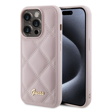 Θήκη για Apple iPhone 15 Pro, Guess, Quilted Metal Logo, Ροζ