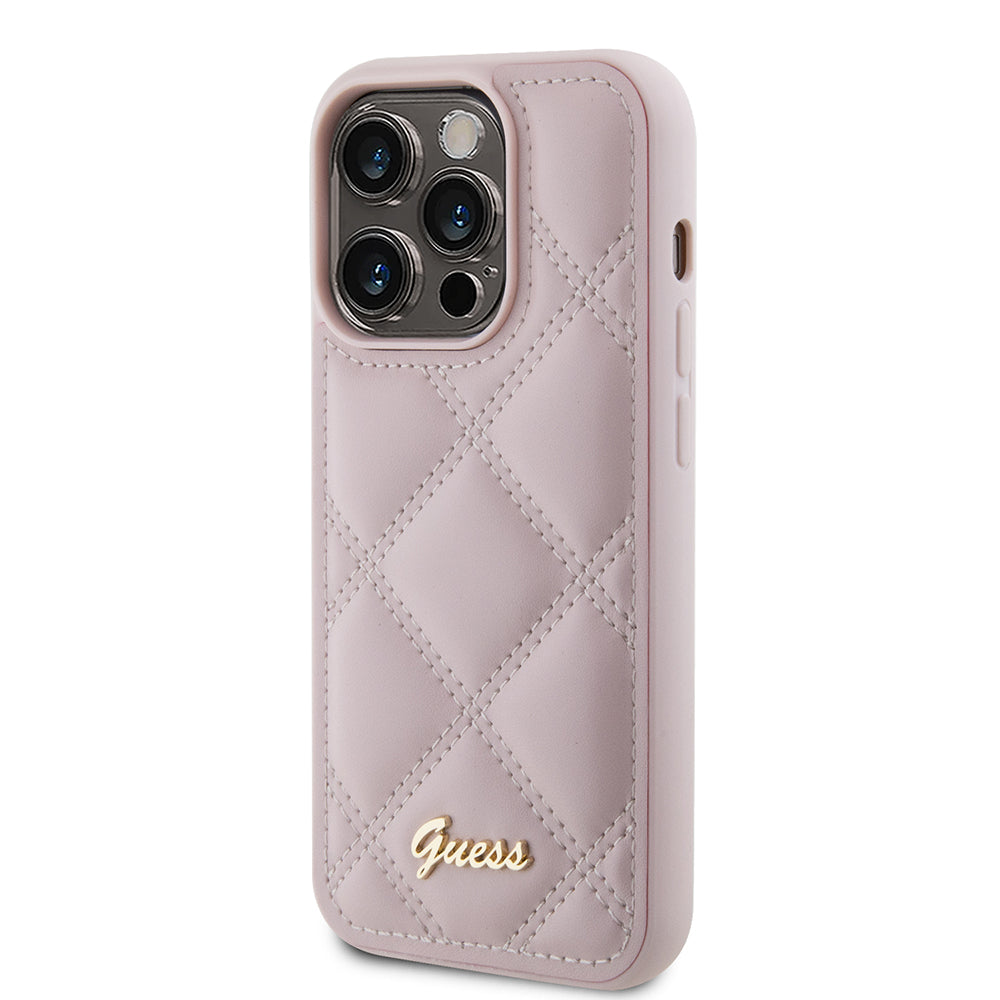 Θήκη για Apple iPhone 15 Pro, Guess, Quilted Metal Logo, Ροζ