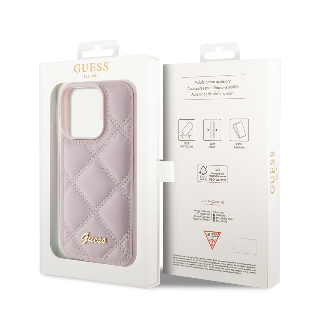 Θήκη για Apple iPhone 15 Pro, Guess, Quilted Metal Logo, Ροζ