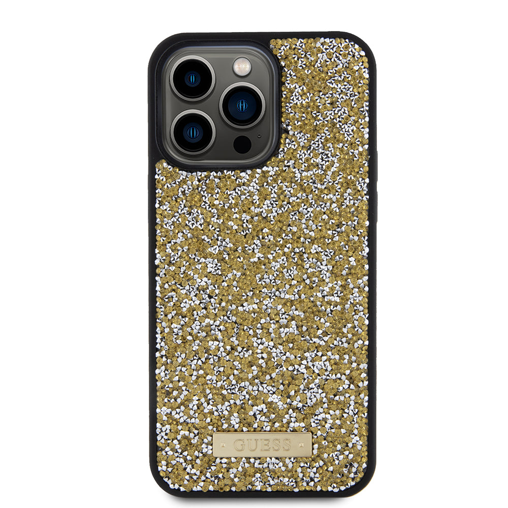 Θήκη για Apple iPhone 15 Pro, Guess, Rhinestone Metal Logo, Κίτρινη