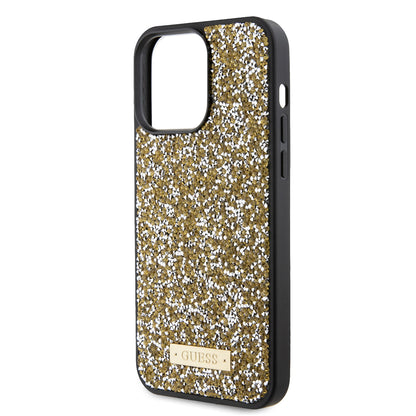 Θήκη για Apple iPhone 15 Pro, Guess, Rhinestone Metal Logo, Κίτρινη