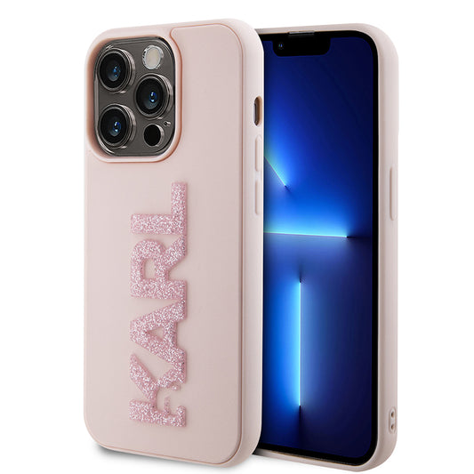 Θήκη για Apple iPhone 15 Pro, Karl Lagerfeld, 3D Rubber Glitter Logo Karl, Ροζ