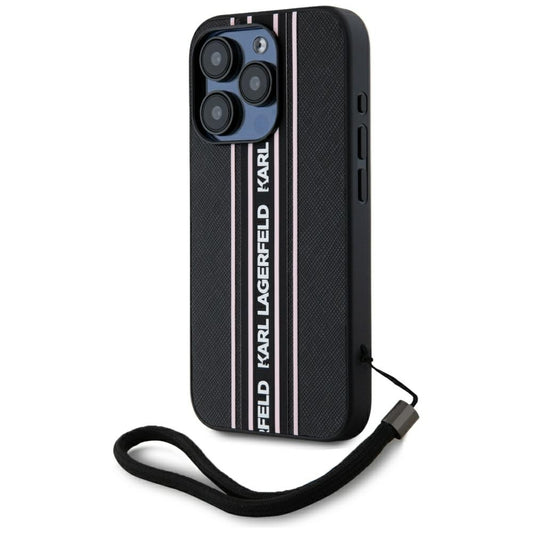 Θήκη για Apple iPhone 15 Pro, Karl Lagerfeld, Saffiano Athleisure Stripes with Strap, Ροζ