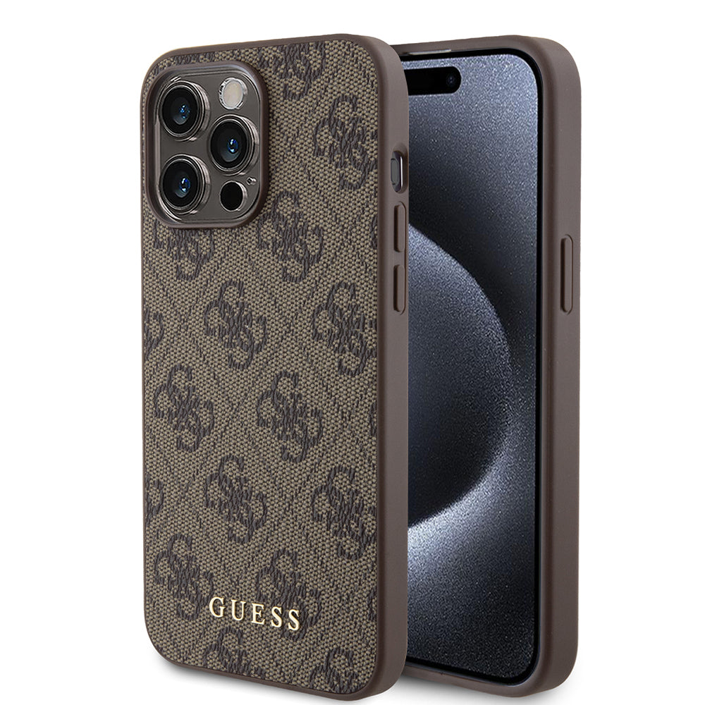 Θήκη για Apple iPhone 15 Pro Max, Guess, 4G Metal Gold Logo, Καφέ