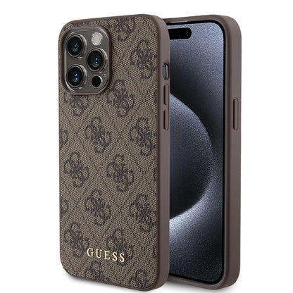 Θήκη για Apple iPhone 15 Pro Max, Guess, 4G Metal Gold Logo, Καφέ