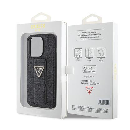 Θήκη για Apple iPhone 15 Pro Max, Guess, Grip Stand 4G Triangle Strass, Μαύρη