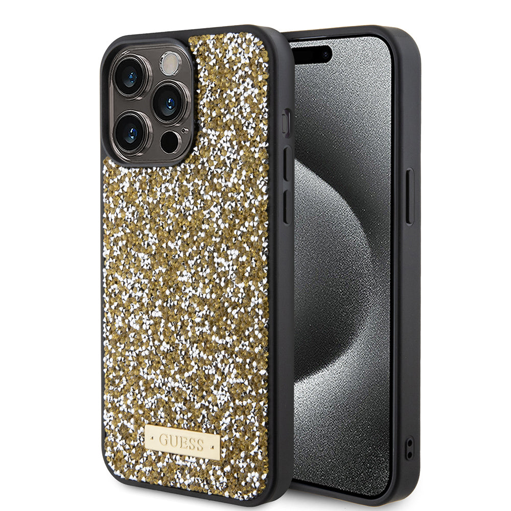 Θήκη για Apple iPhone 15 Pro Max, Guess, Rhinestone Metal Logo, Κίτρινη
