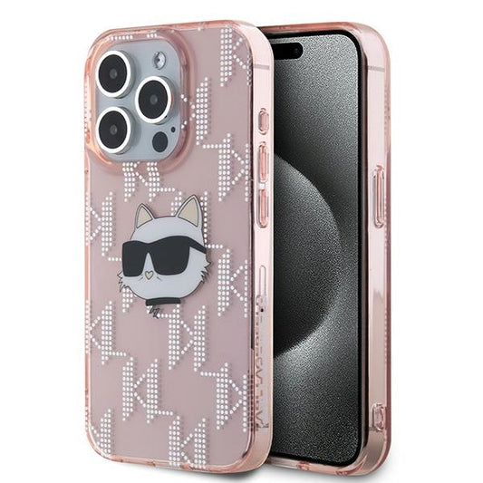 Θήκη για Apple iPhone 15 Pro Max, Karl Lagerfeld, IML Luxury Monogram Choupette's Head, Ροζ