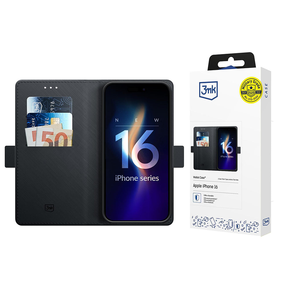 Case for Apple iPhone 16, 3MK, Wallet, Black