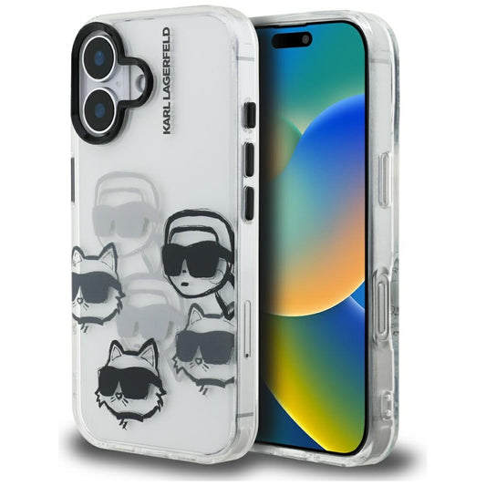 Θήκη για Apple iPhone 16, Karl Lagerfeld, IML Luxury Multi Head Pattern, Διαφανής