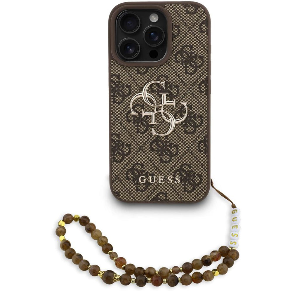 Case for Apple iPhone 16 Pro, Guess, 4G Classic Logo with Strap, Brown
