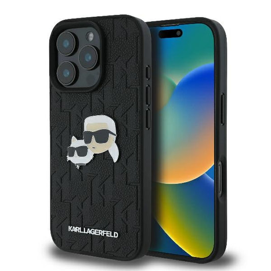 Θήκη για Apple iPhone 16 Pro, Karl Lagerfeld, Monogram Karl & Choupette's Heads, Μαύρη