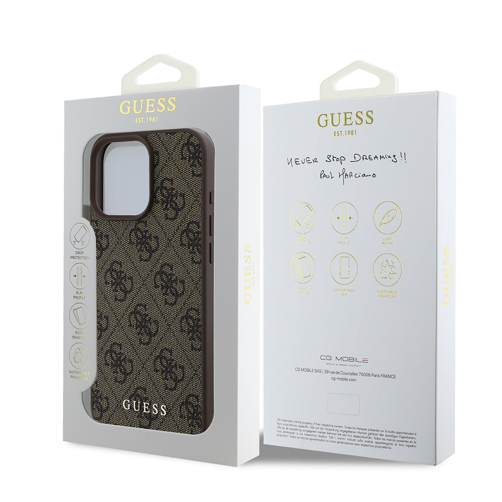 Case for Apple iPhone 16 Pro Max, Guess, 4G Classic, Brown