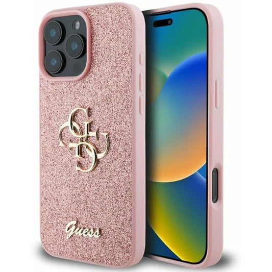Θήκη για Apple iPhone 16 Pro Max, Guess, Fixed Glitter Big 4G, Ροζ