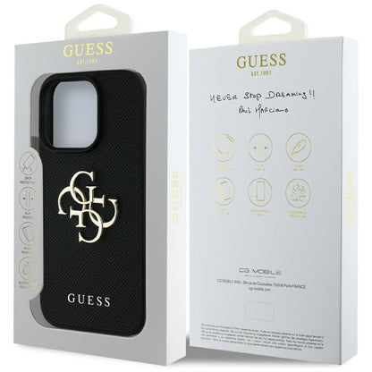 Case for Apple iPhone 16 Pro Max, Guess, Grained Big 4G Logo Small Classic Logo, Black