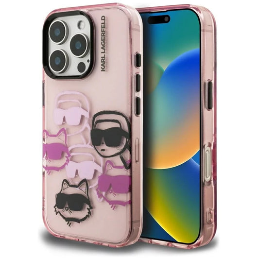 Θήκη για Apple iPhone 16 Pro Max, Karl Lagerfeld, IML Luxury Multi Head Pattern, Ροζ