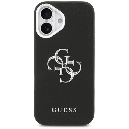 Case for Apple iPhone 17, Guess, 4G Grained Big and Classic Logo, Black Silver