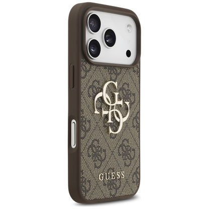 Case for Apple iPhone 17 Pro, Guess, 4G Classic Logo with Pearl Strap, Brown